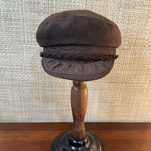 🌟HP🌟VTG 1970s-80s Authentic Brown Wool Blend Greek Fisherman Cap 7 1/2 - Picture 3 of 13